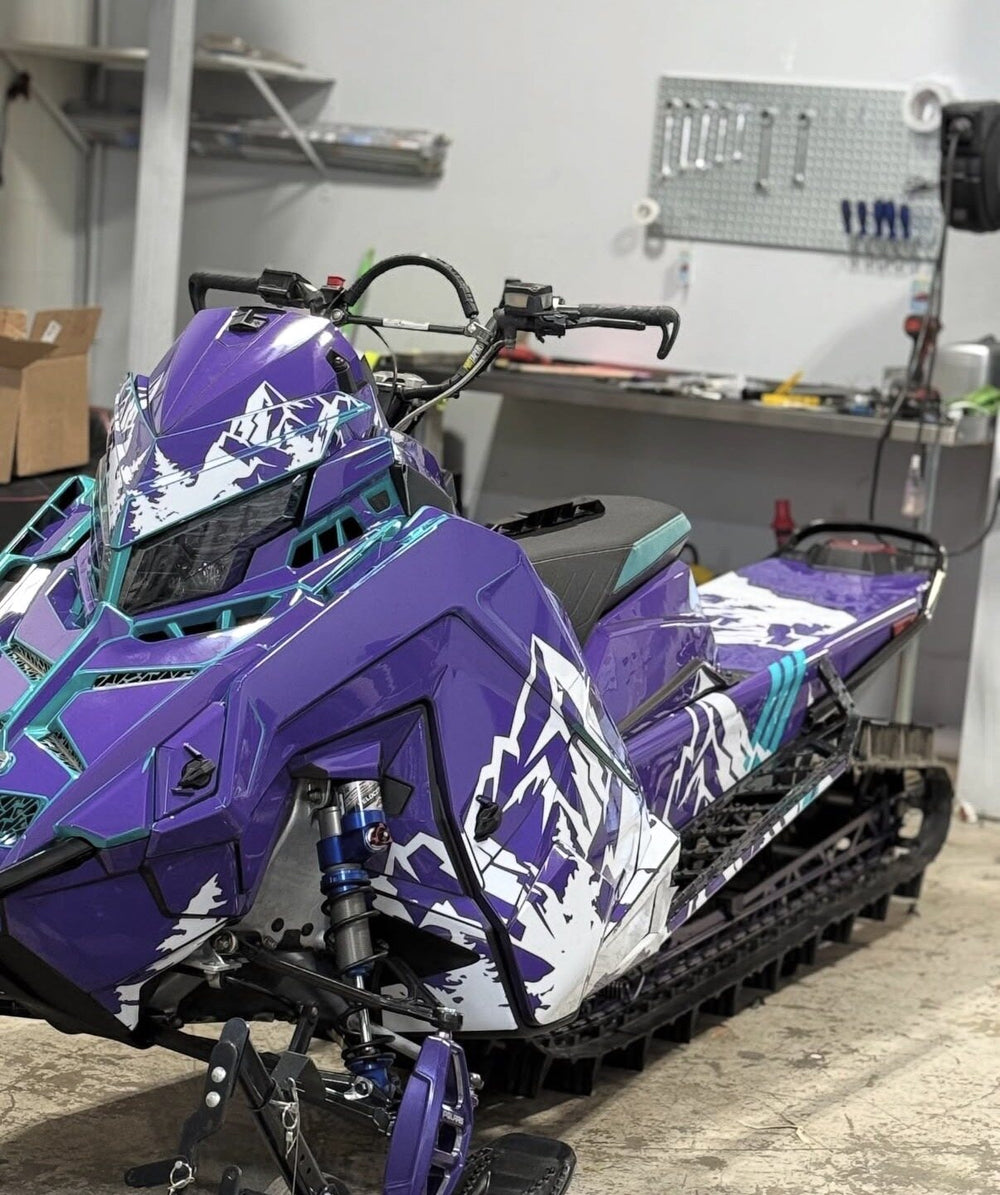 Purple custom snowmobile graphics by Bulletproof Graphics