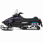 1993 Indy Storm SKS Tunnel Decal shown installed on a vintage snowmobile against a plain white background