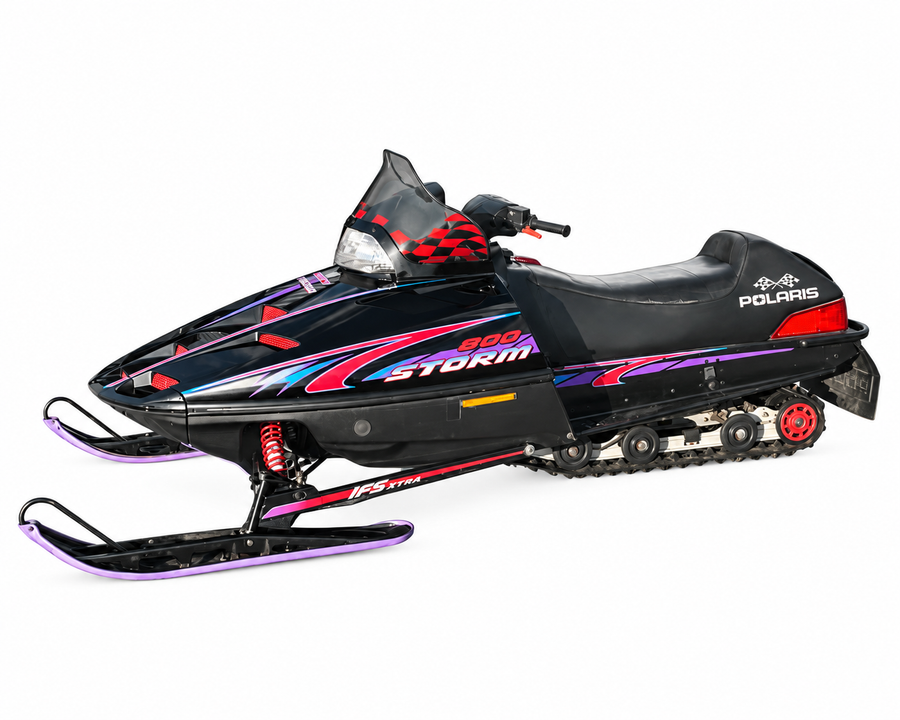 1996 Polaris Indy Storm restored snowmobile with reproduction decals
