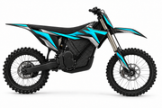 Vector cyan and silver graphic concept on illustrative black Stark Varg bike, left side