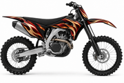 Ember crimson and copper graphic concept on illustrative black Kawasaki bike, left side