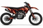 Ember crimson and copper graphic concept on illustrative black Husqvarna bike, left side