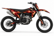 Ember crimson and copper graphic concept on illustrative black GasGas bike, left side